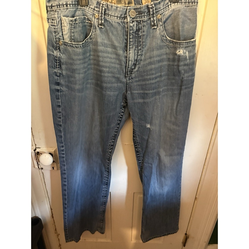BKE Seth Jeans Men's 36x32 Medium Wash Straight Leg Denim Buckle Pants